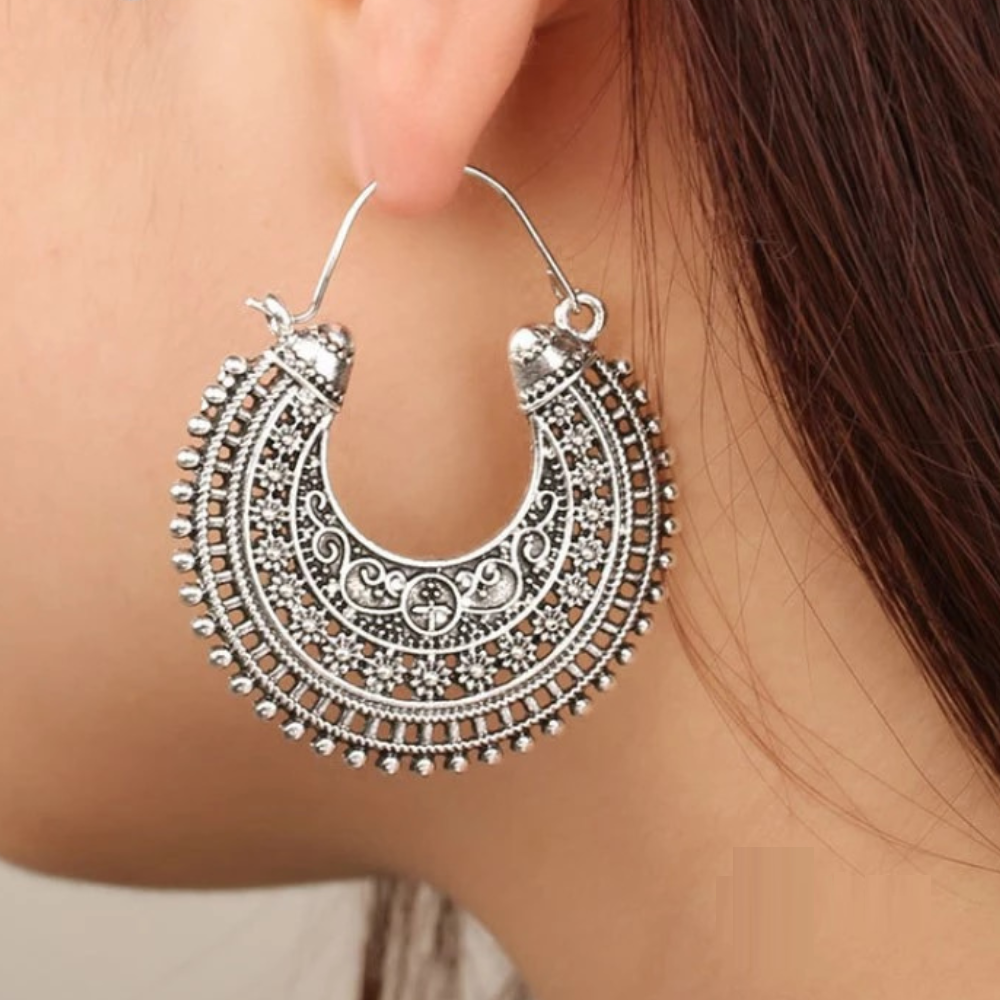 Boucles d'oreilles tibétaines en filigrane en argent 925