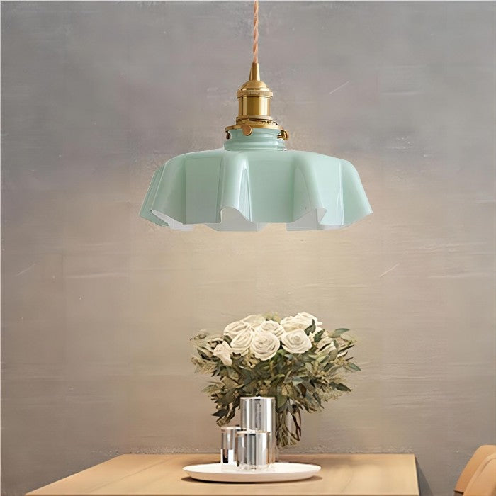 Suspension en Verre Retro en Forme de Fleurs - Lampe Suspendue Crème pour Décor de Salon et de Salle à Manger