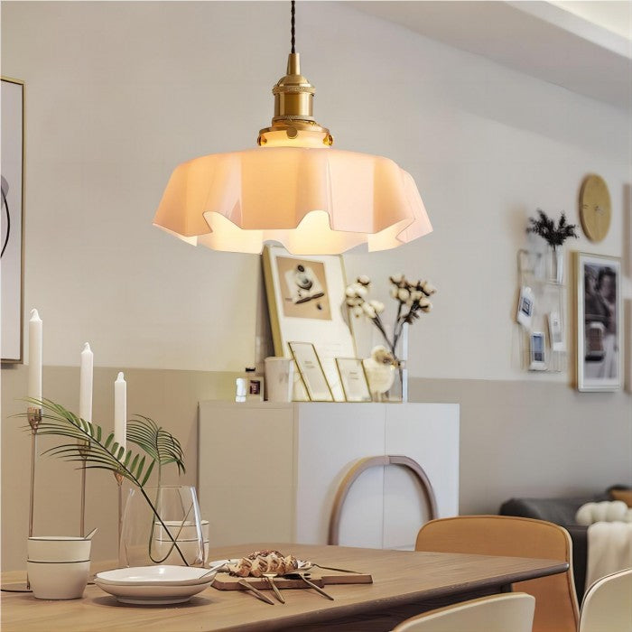 Suspension en Verre Retro en Forme de Fleurs - Lampe Suspendue Crème pour Décor de Salon et de Salle à Manger