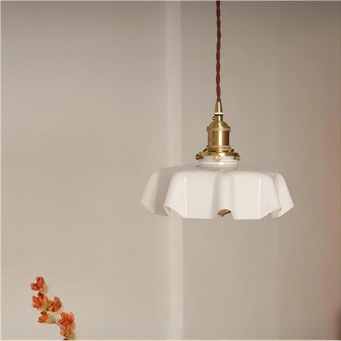 Suspension en Verre Retro en Forme de Fleurs - Lampe Suspendue Crème pour Décor de Salon et de Salle à Manger