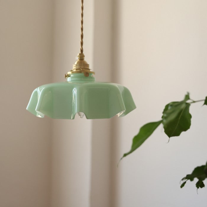 Suspension en Verre Retro en Forme de Fleurs - Lampe Suspendue Crème pour Décor de Salon et de Salle à Manger