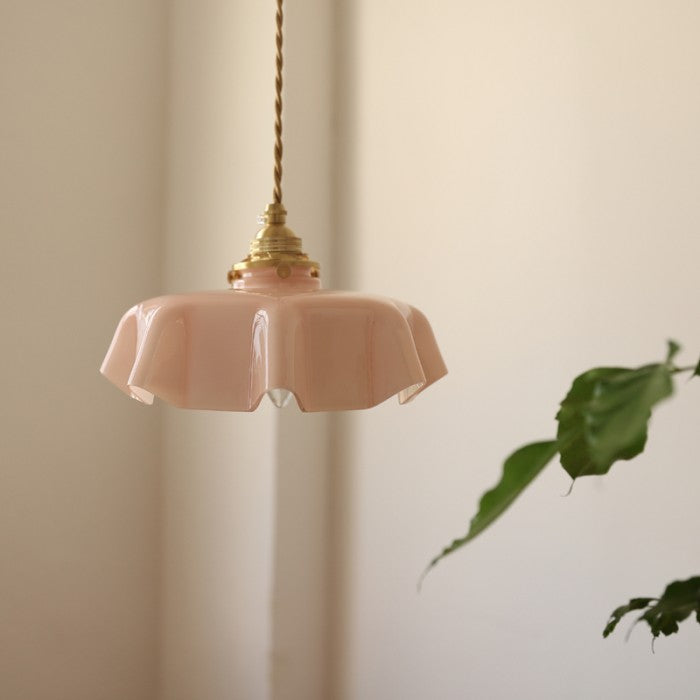 Suspension en Verre Retro en Forme de Fleurs - Lampe Suspendue Crème pour Décor de Salon et de Salle à Manger