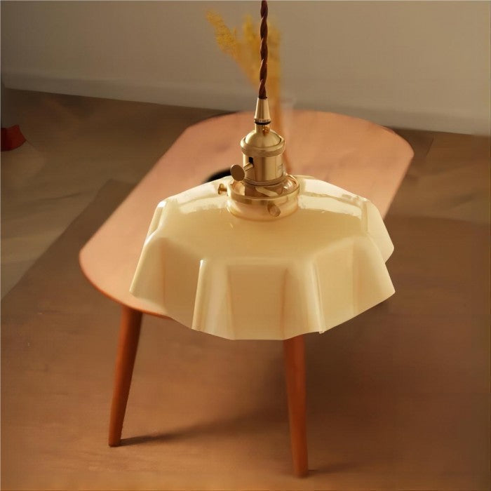 Suspension en Verre Retro en Forme de Fleurs - Lampe Suspendue Crème pour Décor de Salon et de Salle à Manger