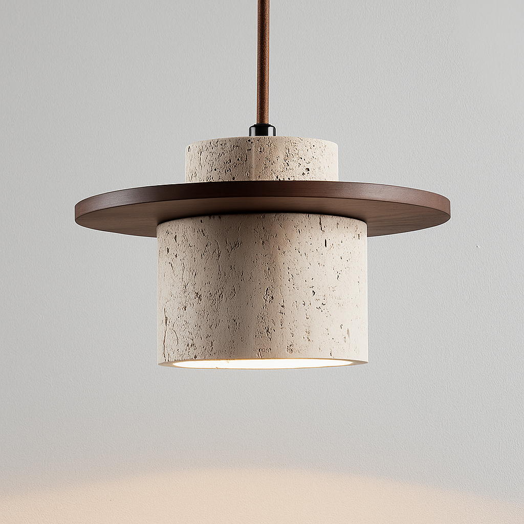 Suspension – Travertin & Bois | Style Rétro | Compatible LED