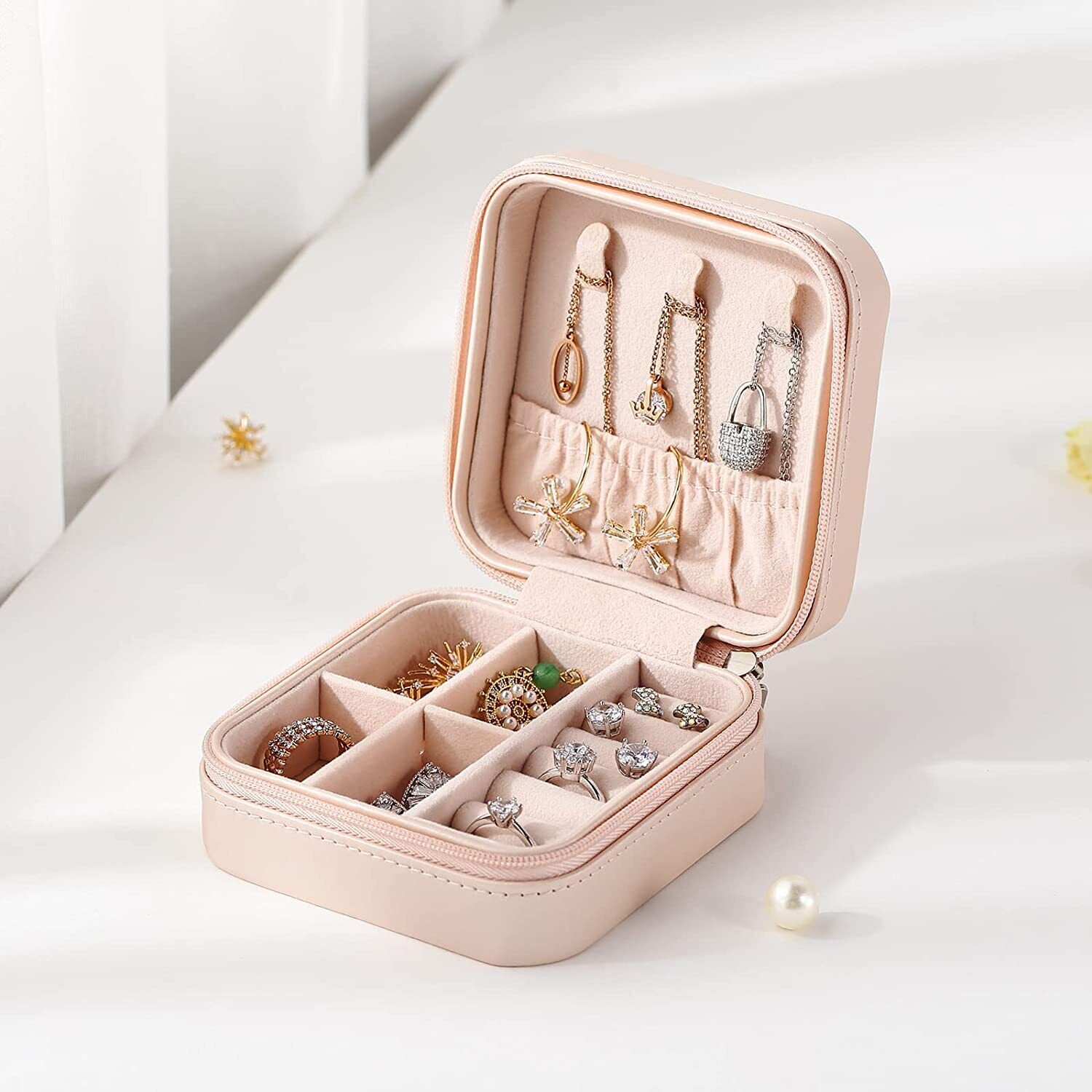 Boîte à bijoux portable carrée en cuir