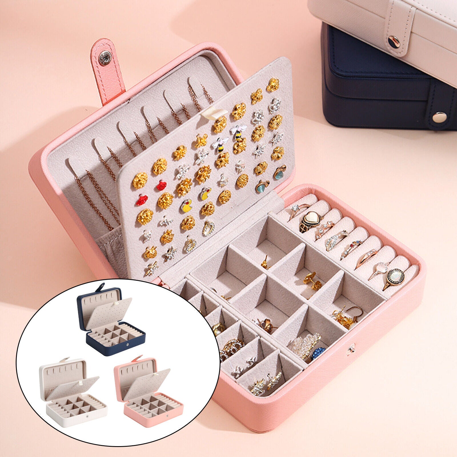 Boîte à bijoux en cuir avec couvercle rabattable