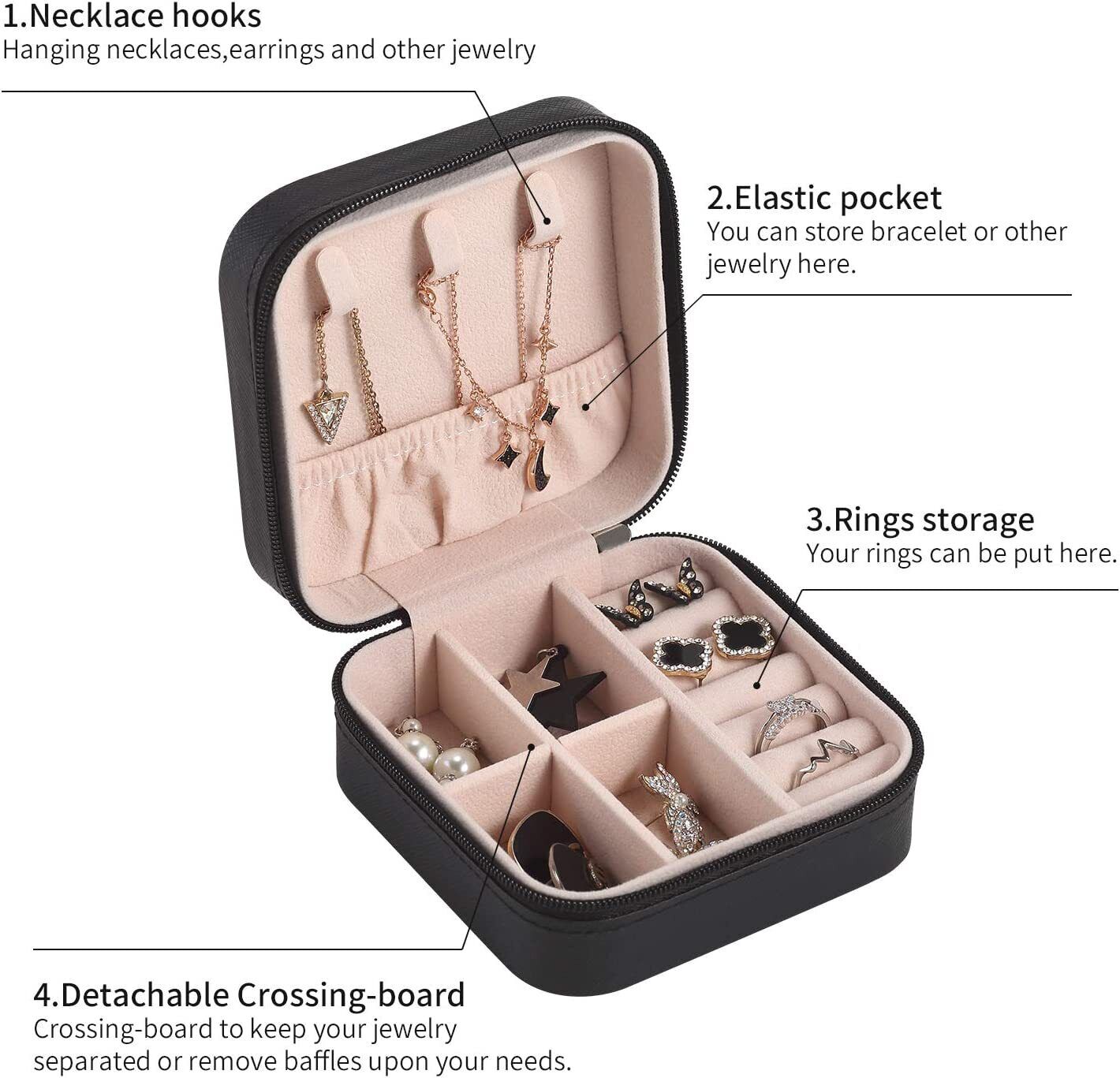 Boîte à bijoux portable carrée en cuir