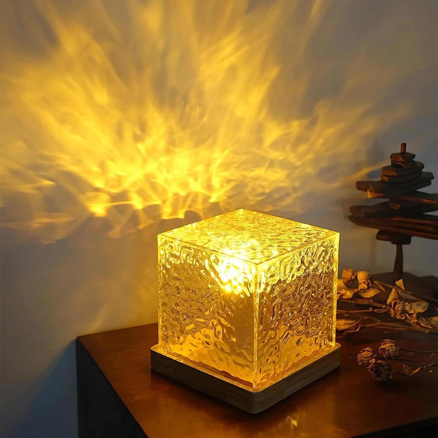 LuxeLumen Lampe Nordique en Bois | Lampe élégante avec 16 options de couleurs pour un éclairage d'ambiance