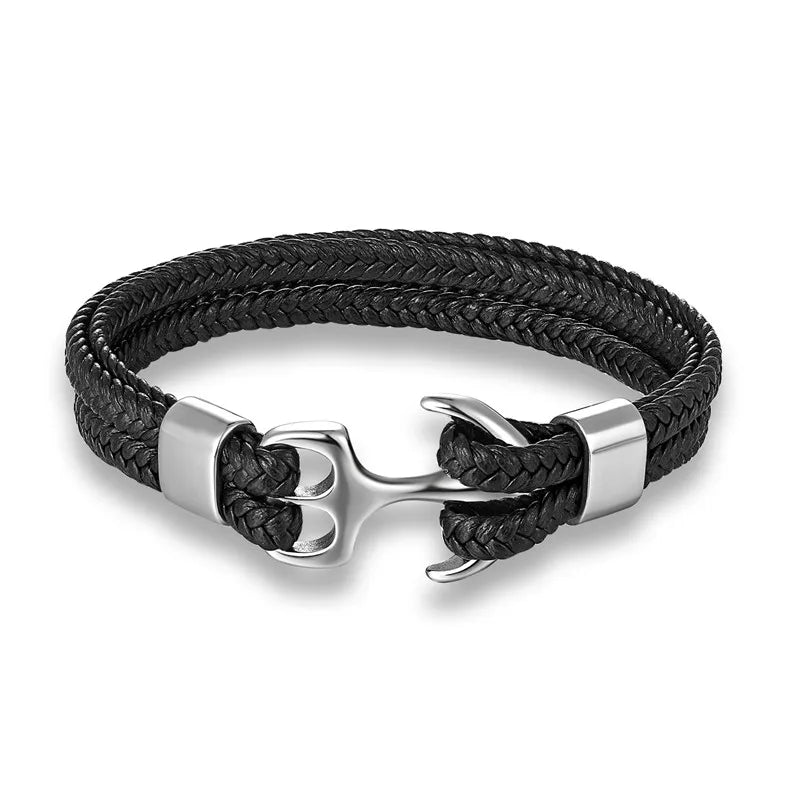 Bracelet en cuir ancre marine