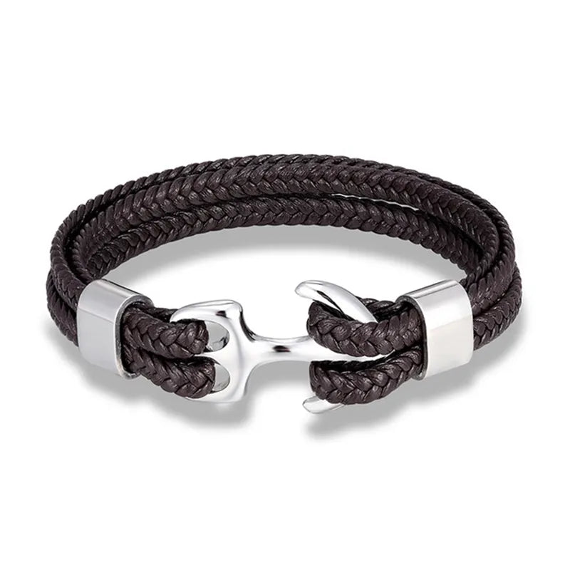 Bracelet en cuir ancre marine
