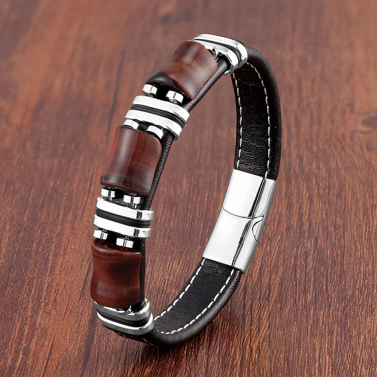 Bracelet en cuir en pierre naturelle Œil de tigre