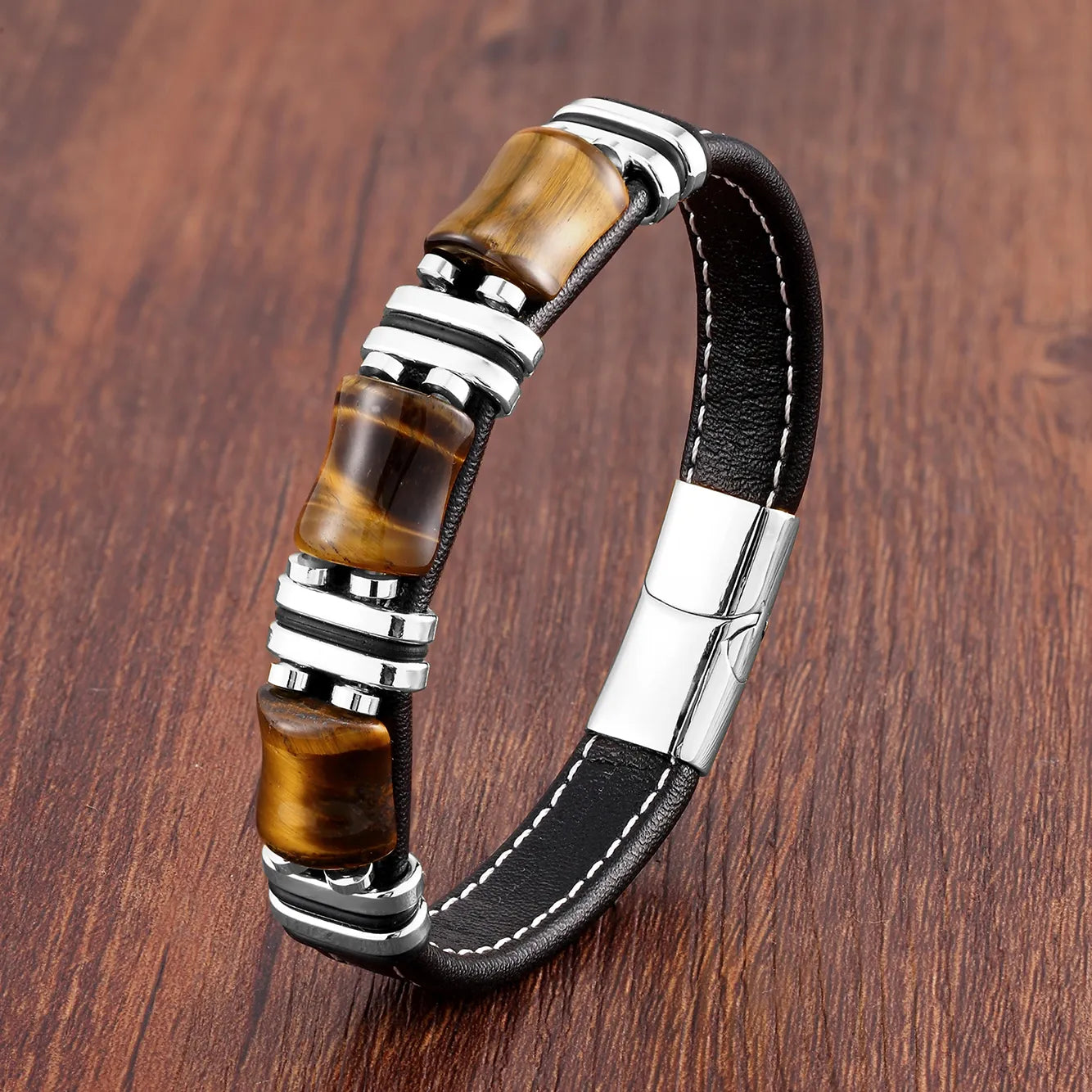 Bracelet en cuir en pierre naturelle Œil de tigre