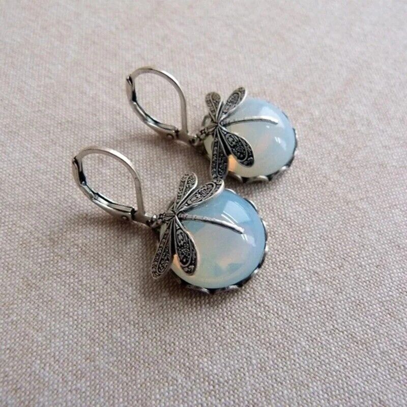 Boucles d'oreilles en goutte de pierre de lune libellule