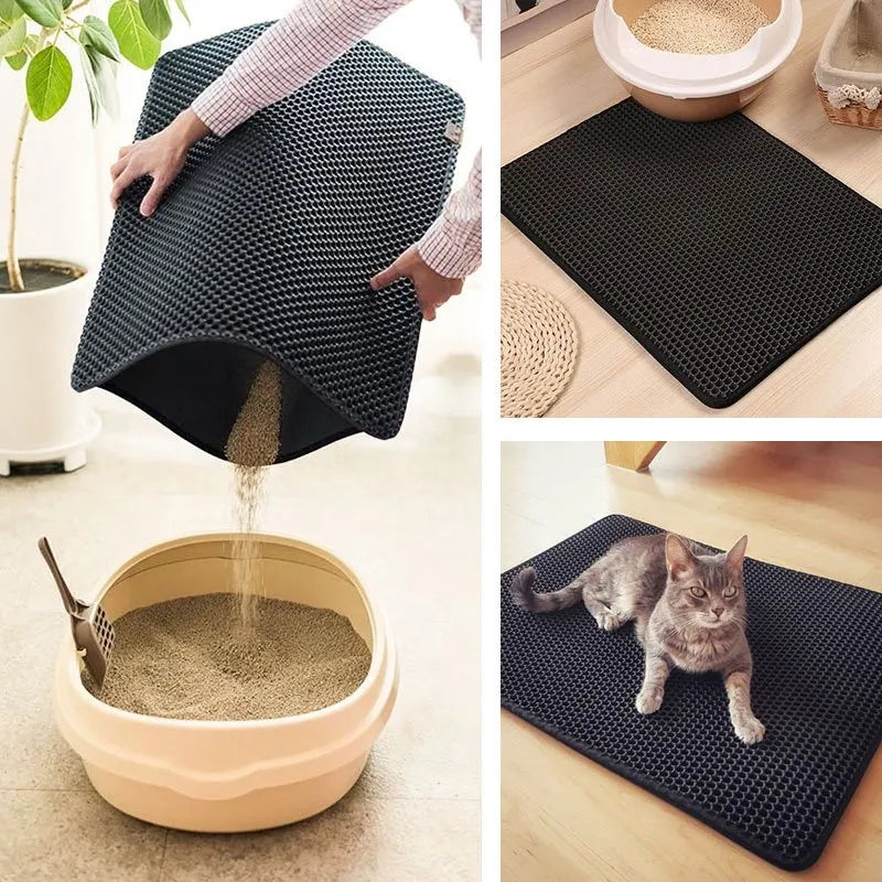Tapis de collecte des déchets | Garde les sols propres et exempts de litière renversée Brève description : Capture efficacement la litière du chat grâce à une conception à double couche.