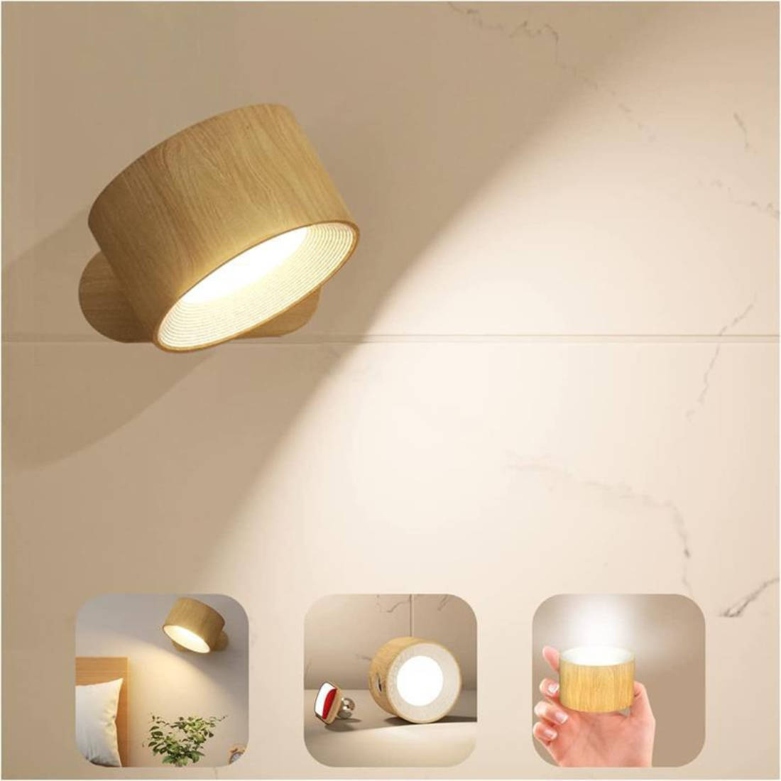 Applique murale LED rechargeable sans fil 360°