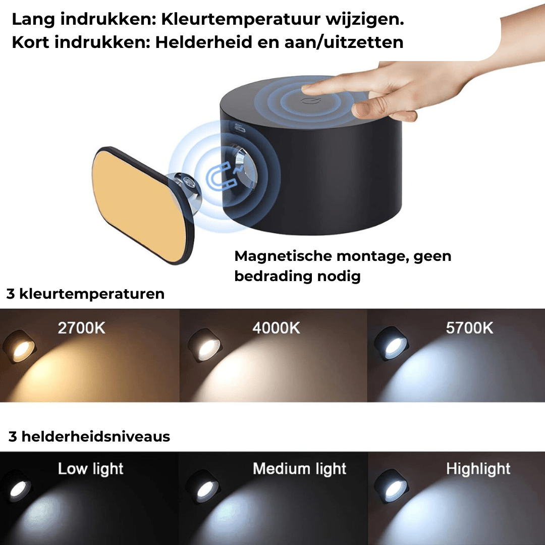 Applique murale LED rechargeable sans fil 360°