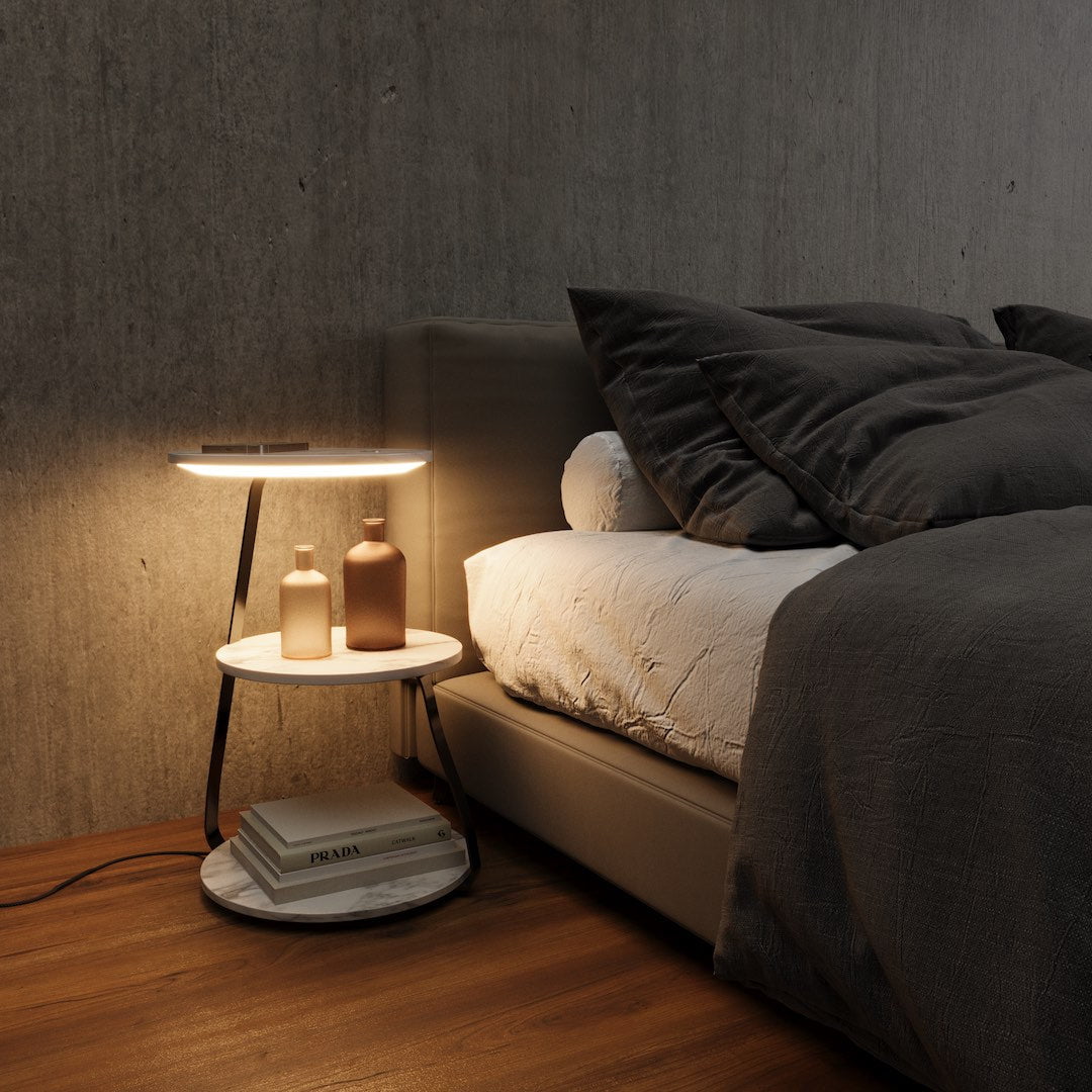 Table d'Appoint Moderne – Cadre en Acier Durable avec Finition en Pierre ou Bois
