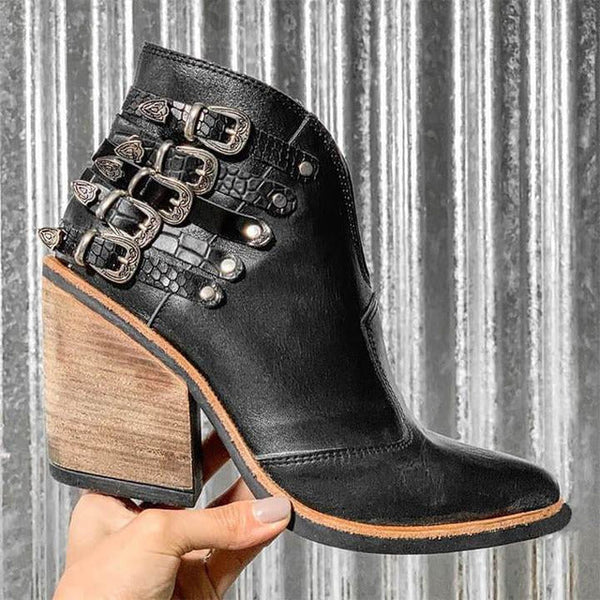 Bottines à Talons avec Découpe en V et Détail de Boucle – Léa