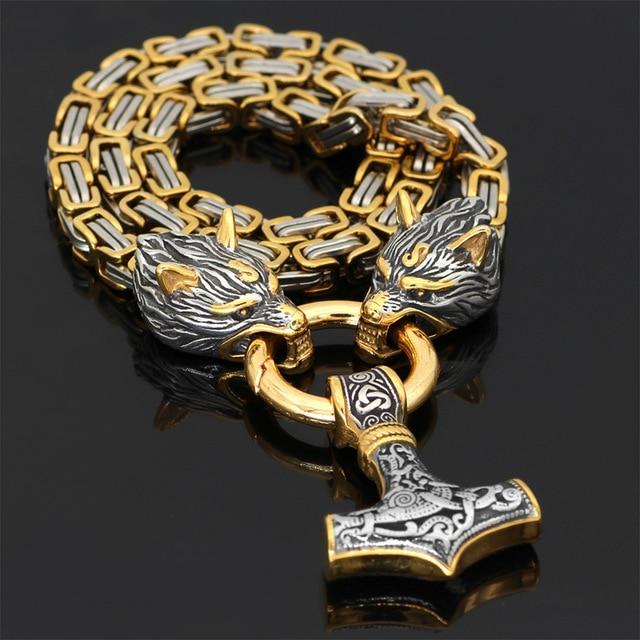 Collier amulette de loup viking | Pendentif tête de loup Viking en acier inoxydable pour hommes