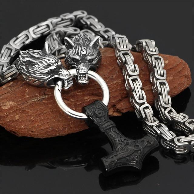 Collier amulette de loup viking | Pendentif tête de loup Viking en acier inoxydable pour hommes