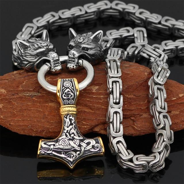 Collier amulette de loup viking | Pendentif tête de loup Viking en acier inoxydable pour hommes