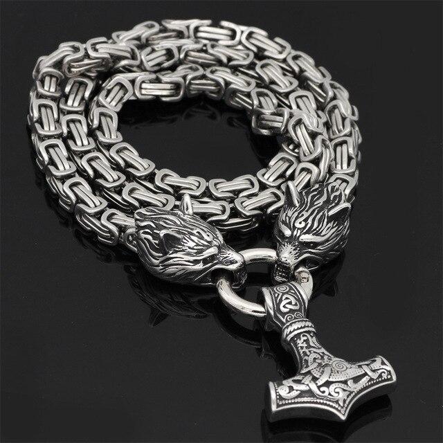 Collier amulette de loup viking | Pendentif tête de loup Viking en acier inoxydable pour hommes