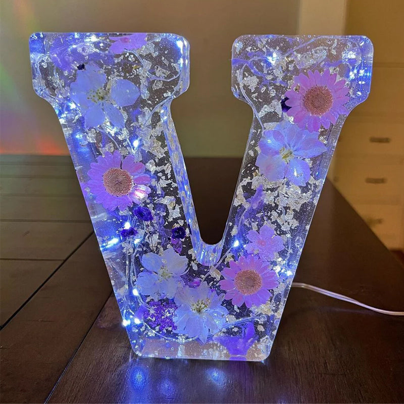 Veilleuse FloraGlow Flower | Lampe à initiales décorative avec éclairage LED doux pour une ambiance romantique
