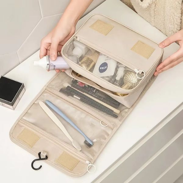 Trousse de Maquillage de Voyage Imperméable – Organisateur de Toilettes Suspendu avec Crochet