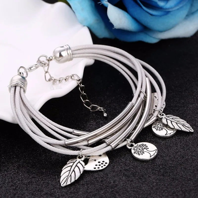Bracelet en cuir naturel multicouche