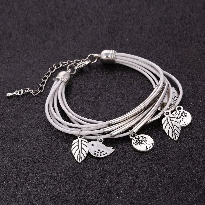 Bracelet en cuir naturel multicouche