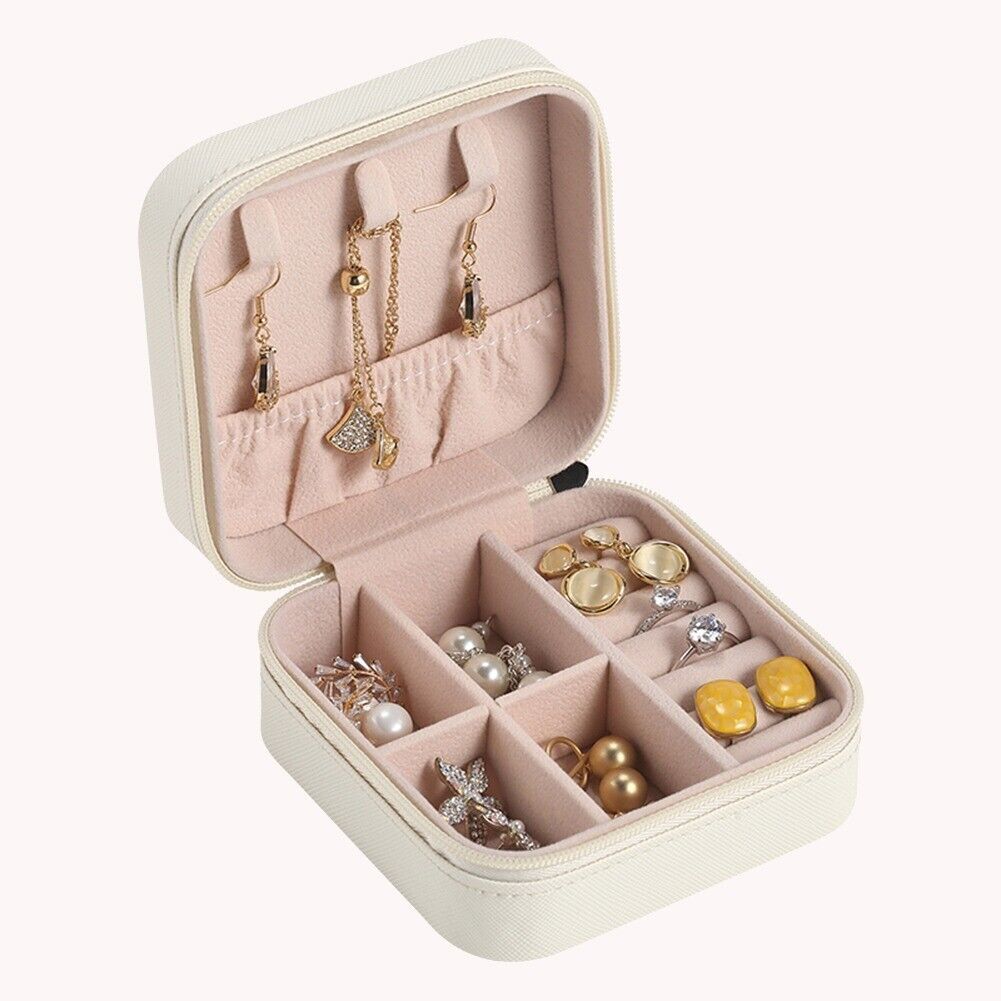 Boîte à bijoux portable carrée en cuir